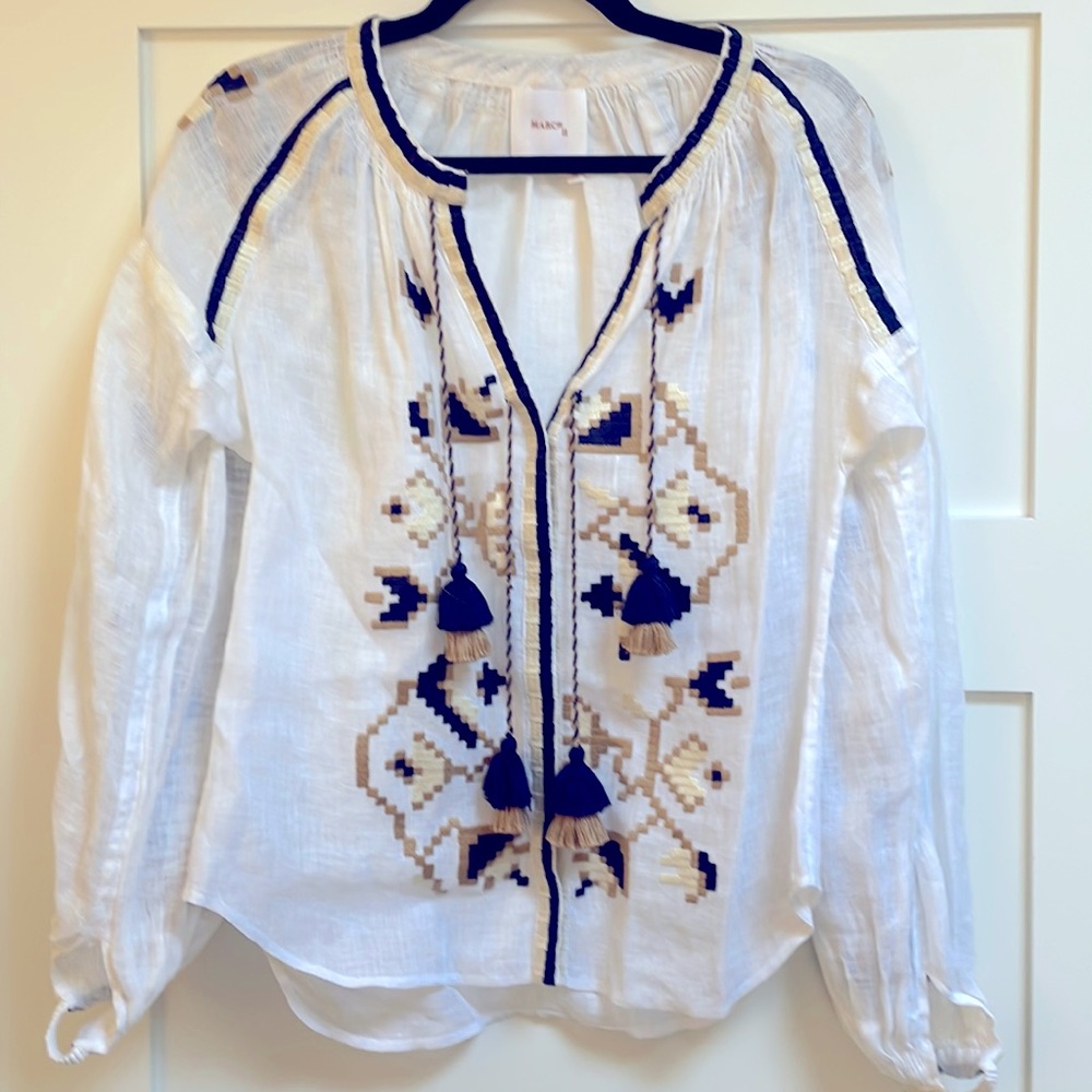March11 Flora embroidered long sleeve linen blouse size M